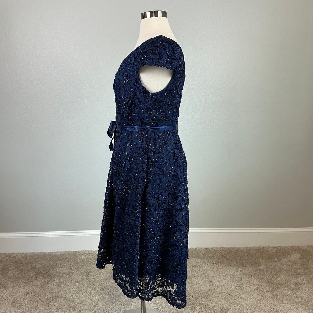Alex Evenings Navy Blue Cocktail Dress Size Beaded Lace Fit and Flare Size 14W - Picture 6 of 12